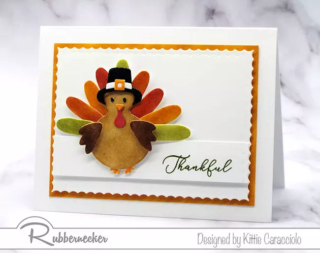 One of my Thanksgiving cards made using die cuts and ink to make a cute turkey sporting a Pilgrim hat