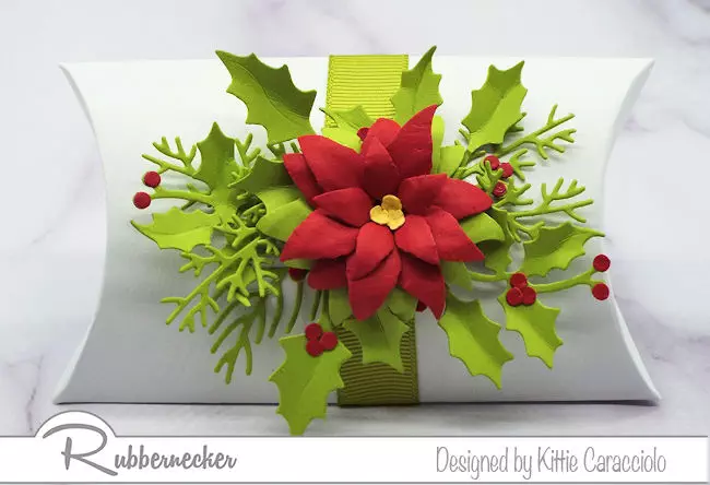 Come see how I decorate pillow gift boxes using dies by Rubbernecker to make them special.