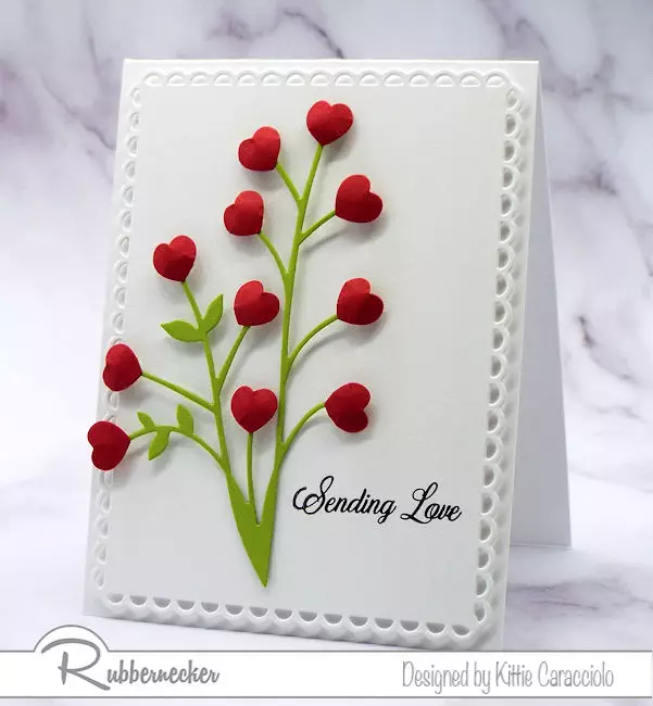 handmade Valentine cards to make last minute with tiny die cut hearts blooming from a die cut stem all from Rubbernecker