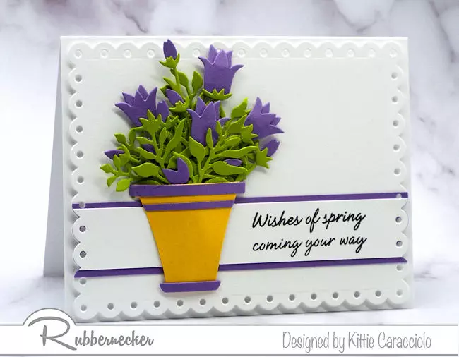 make some welcome spring cards like these in bold purple and bright yellow using new dies from Kittie Kraft by Rubbernecker