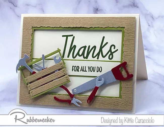 a handmade tool box card including individual tools all made from dies from Kittie Kraft by Rubbernecker
