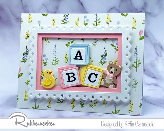 your list of baby cards to make just got easier using these adorable die cuts of baby blocks and classic toys thanks to new dies from Rubbernecker