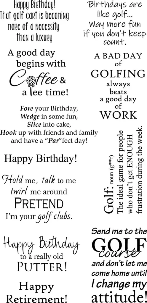 golf greeting cards sayings in a stamp set from Rubbernecker for handmade golf cards