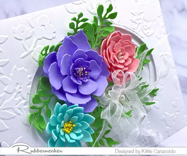 Gorgeous, life like trio of flowers made with sizzix sculpting foam and dies from Rubbernecker