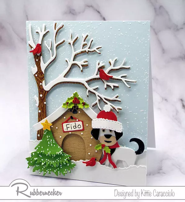 funny Christmas card ideas with dogs using dog die cuts and a winter theme