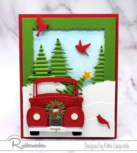 a card example from today's video tutorials for how to assemble Rubbernecker old truck die cuts