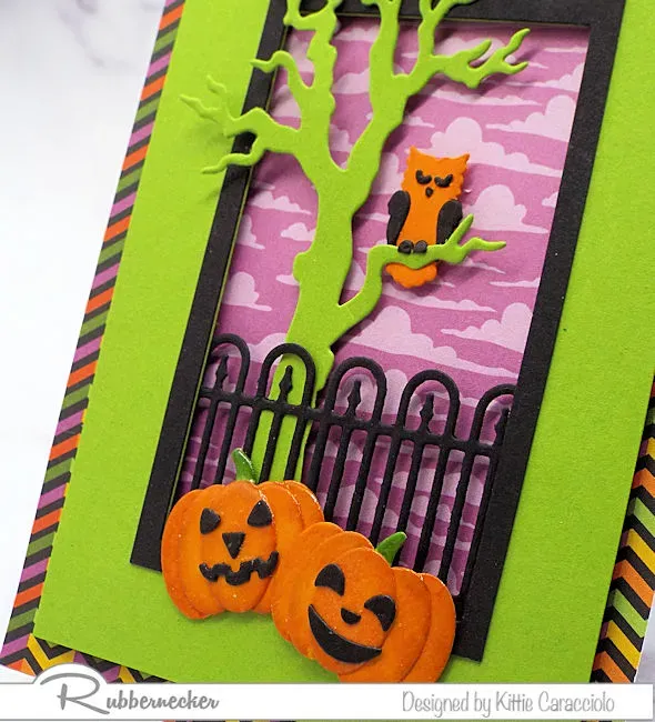 Handmade Halloween Card Ideas In Bright Colors Kittie Kraft KC Rubbernecker 5334 07D Owl And Halloween Tree 4 Close