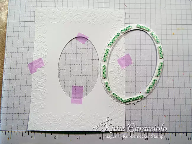 building the wreath element on handmade fall greeting cards using die cut frames and dimensional adhesive