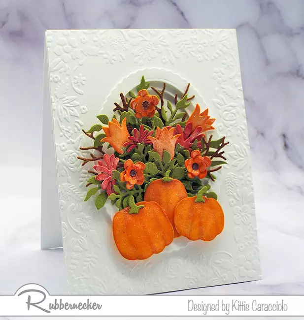 handmade fall greeting cards loaded with flowers can be just as spectacular as spring and summer, using dies from KittieKraft by Rubbernecker