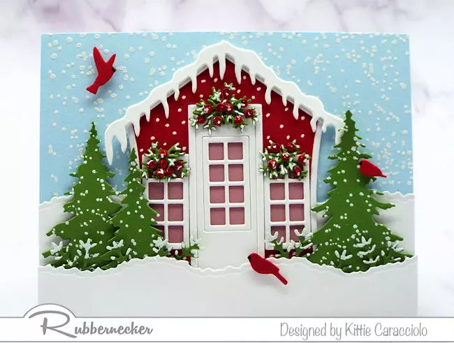 a handmade Christmas card created with lots of details thanks to fun new dies from Kittiekraft by Rubbernecker using some fun new dies from the new release