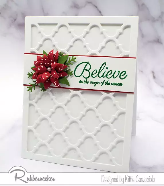 one of my easy Christmas Card ideas using a white on white background and die cuts to create a single paper poinsettia