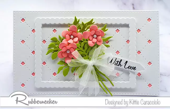 floral dies, new mini slimline dies and a pretty frame die - all from Rubbernecker - were used to make this mini slimline card with flowers