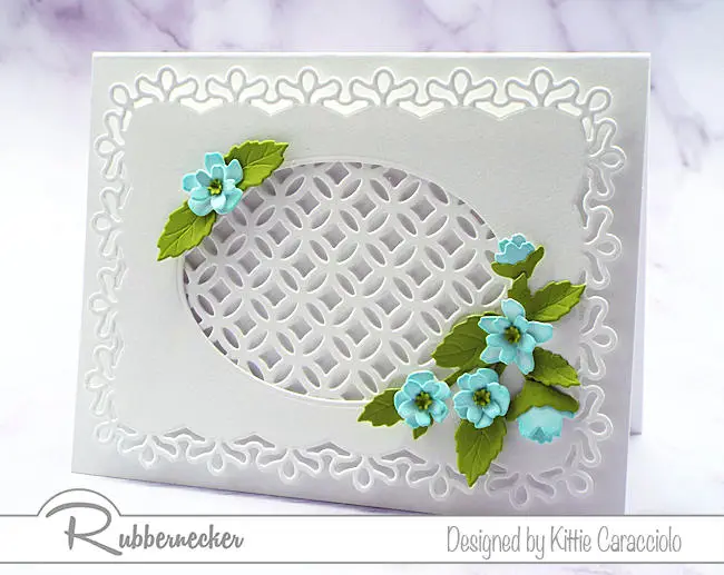 learn how to extend a mini slimline die to create the beautiful white circle lattice in the background of this card