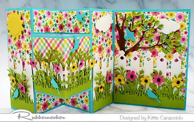 A bright and summery fun fold accordion card made using a pre-cut and pre-scored template to make adding all the colorful details the only