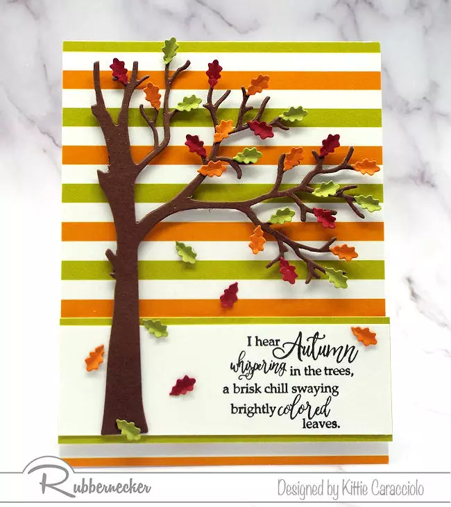 One of my simple handmade Fall cards created by placing detailed die cut elements over a graphic background paper.