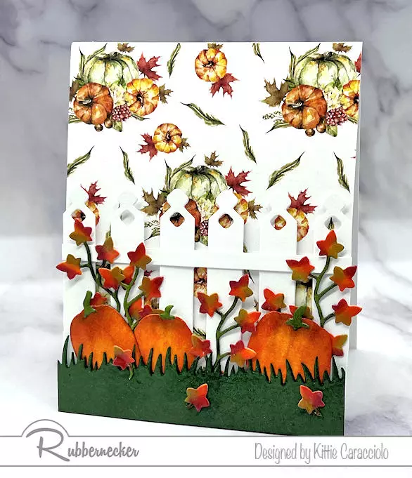 Handmade pumpkin greeting cards like this with a sweet white picket fence can be the perfect all-occasion card for Fall!