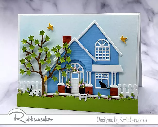 A pretty spring die cut house on a card that can be used for lots of different occasions.