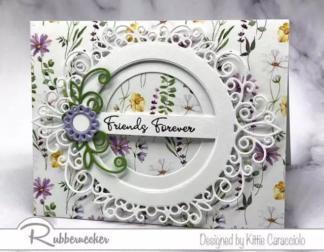 Once you learn how make a layered die cut circle frame like this you can add it to any patterned paper panel and make a card in moments!