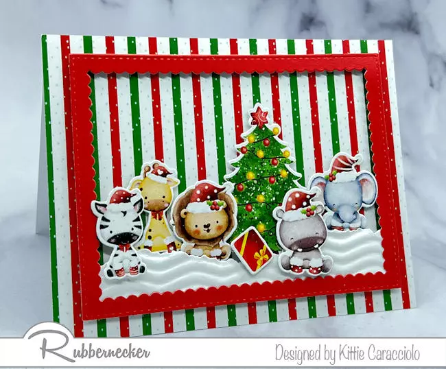 An example of one of the cutest inexpensive handmade holiday cards made using a new Paper Pad and coordinating die from Rubbernecker.