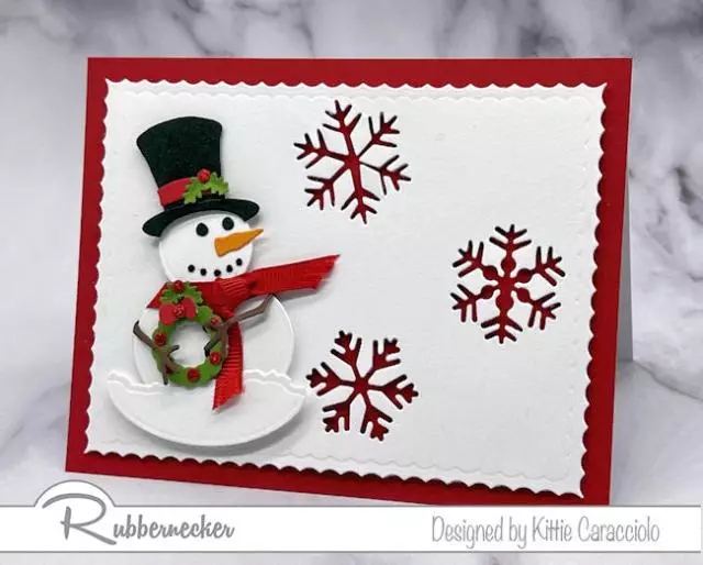 A die cut snowman card - fast and easy yet with tons of cute details - serves as an ideal DIY Holiday card.