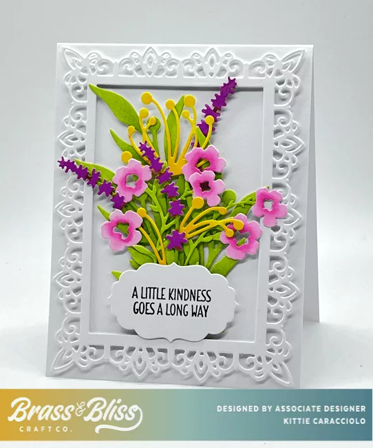 A colorful handmade spring flowers bouquet card perfect for any occasion.  All these dies and sentiment are from the Brass and Bliss Garden Party release.