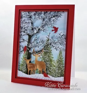 Gift bag, It`s snowing, deer, made of paper/cardboard white 2-fold