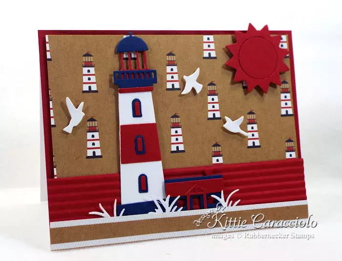 Red, White and Blue Lighthouse Card - Kittie Kraft